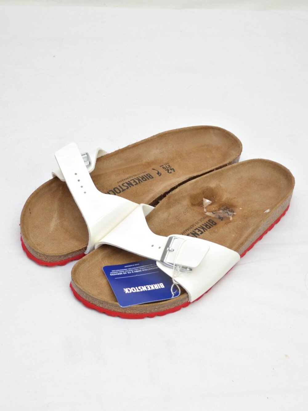 BIRKENSTOCK MADRID PATENT BIRKOFLOR WHITE SLIPPERS